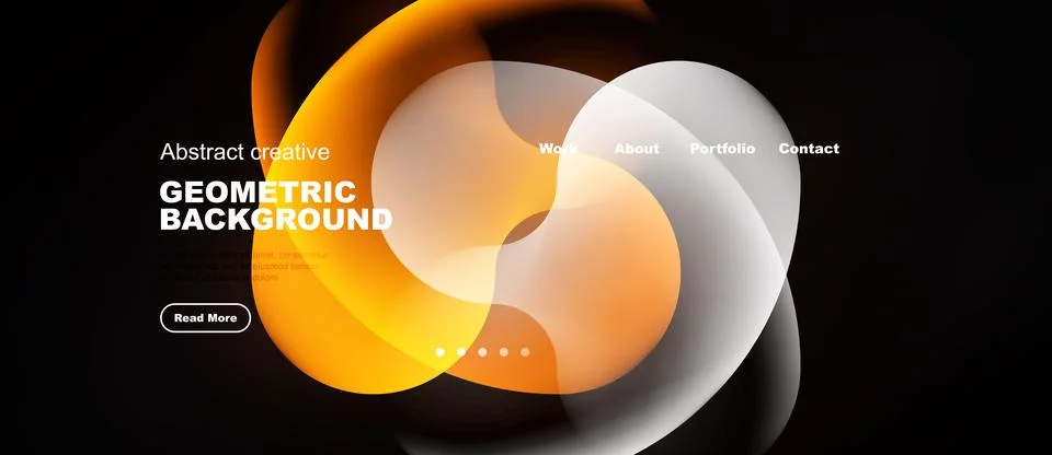 Abstract design features orange, white shapes over black background. Website Stock Illustration