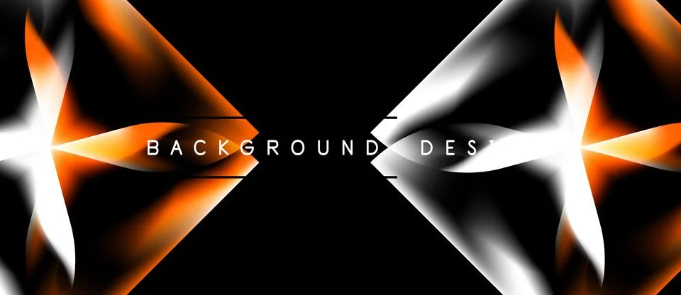Abstract design features orange, white flares against black backdrop. Text .. Stock Illustration