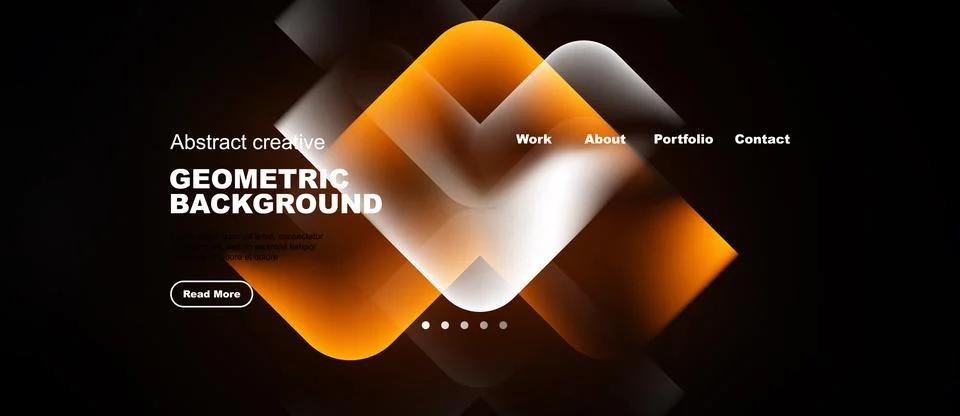 Abstract design features orange, white shapes over black background. Text Stock Illustration