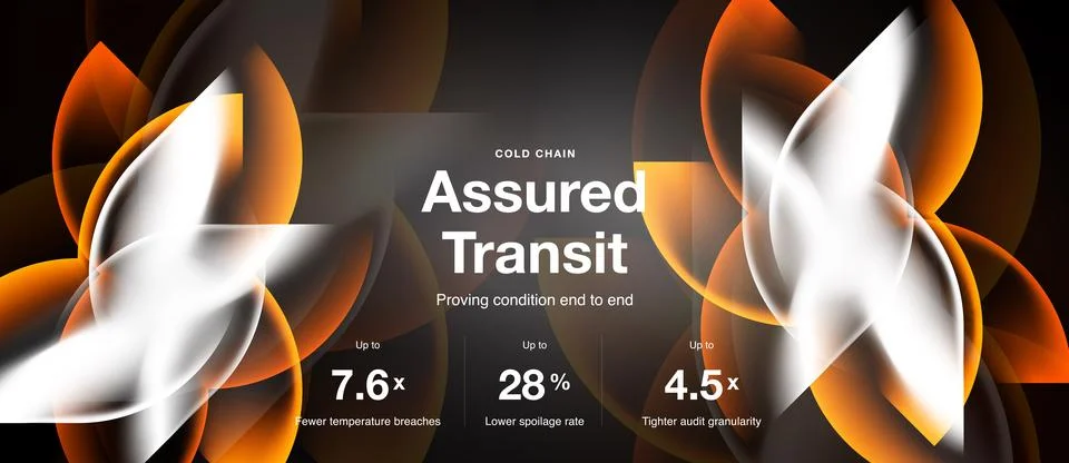 Abstract design features orange, white elements. Text highlights Assured Tr.. Stock Illustration