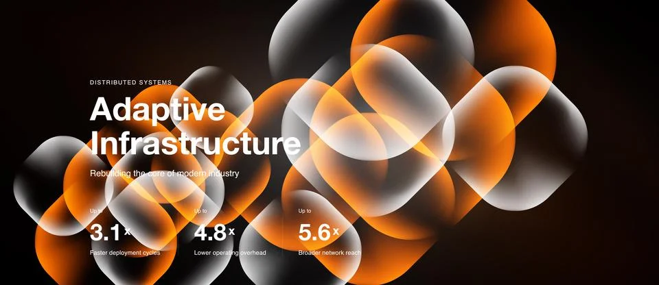 Abstract design features orange, white spheres. Text highlights adaptive Stock Illustration