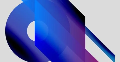 Abstract design features overlapping blue shapes. Gradient colors create depth, Illustrazione stock