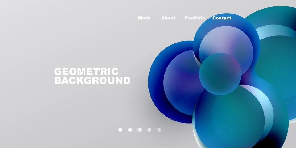 Abstract design features overlapping blue circles, gradients, text elements. Stockillustratie
