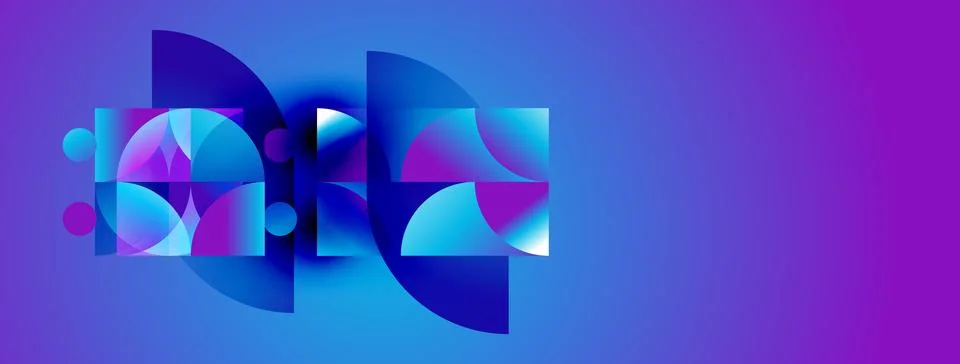Abstract design features overlapping blue shapes, gradients, vibrant colors. 스톡 일러스트