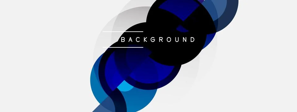 Abstract design features overlapping blue circles, gray lines, white space. Illustrazione stock