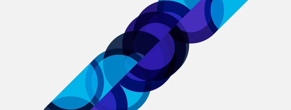 Abstract design features overlapping blue circles. Gradient shades create d.. Stock Illustration