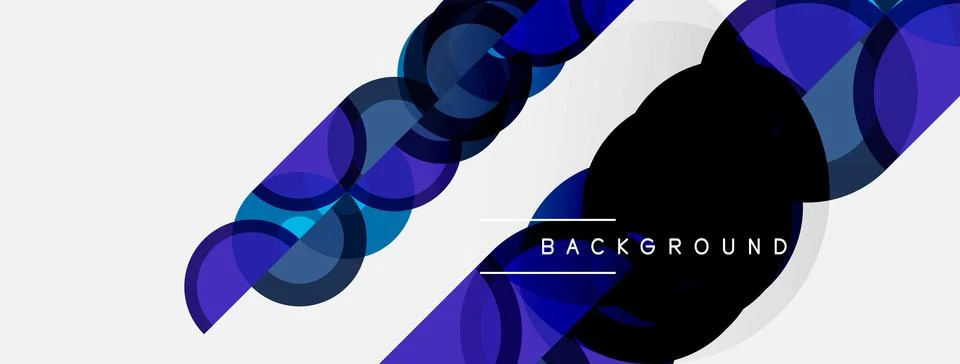 Abstract design features overlapping blue circles, white lines. Modern aest.. 스톡 일러스트