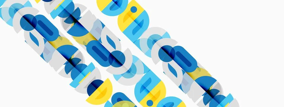 Abstract design features overlapping blue, yellow shapes forming text. Stock Illustration