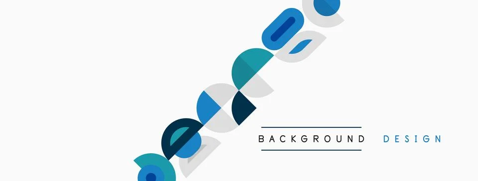 Abstract design features overlapping blue shapes. Minimalist style with text Stock Illustration