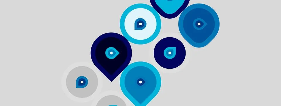 Abstract design features overlapping blue circles, each containing smaller do イラスト素材