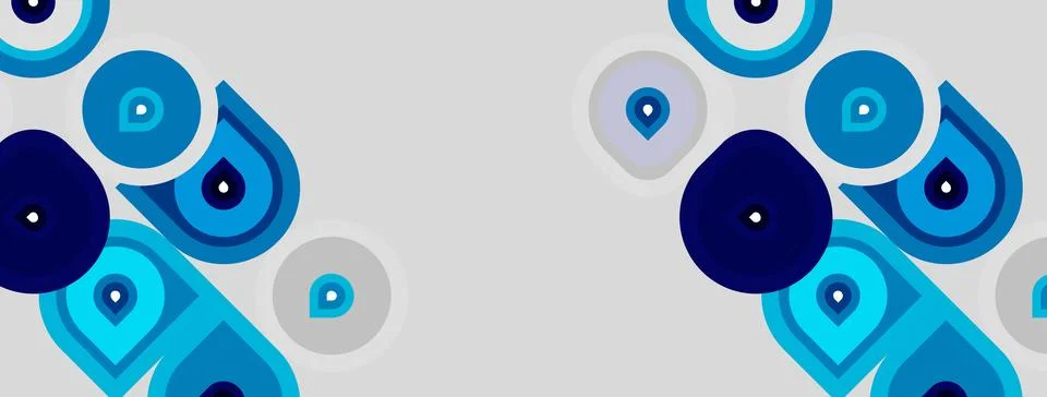 Abstract design features overlapping blue circles, shapes, dots. Minimalist Stock Illustration