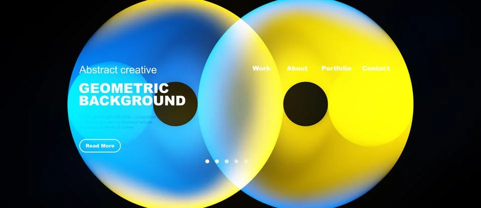 Abstract design features overlapping blue, yellow circles. Text elements in.. Stock Illustration