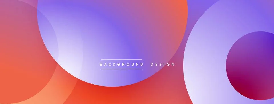 Abstract design features overlapping circles. Gradient colors blend from red to Ilustración de archivo