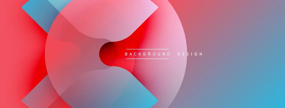 Abstract design features overlapping circles, vibrant red, blue hues. Gradient Ilustración de archivo