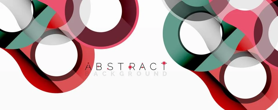 Abstract design features overlapping circles, rectangles. Red, green, gray hues 스톡 일러스트