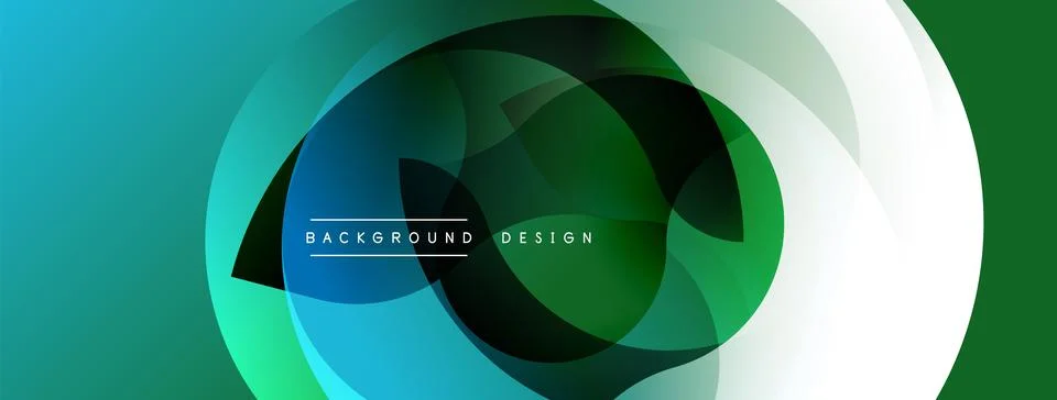 Abstract design features overlapping circles. Colors transition from teal to Stock Illustration