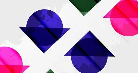 Abstract design features overlapping circles, plus signs. Colors include purple, Stock Illustration