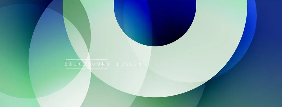 Abstract design features overlapping circles, gradients. Colors include blue, Stock Illustration
