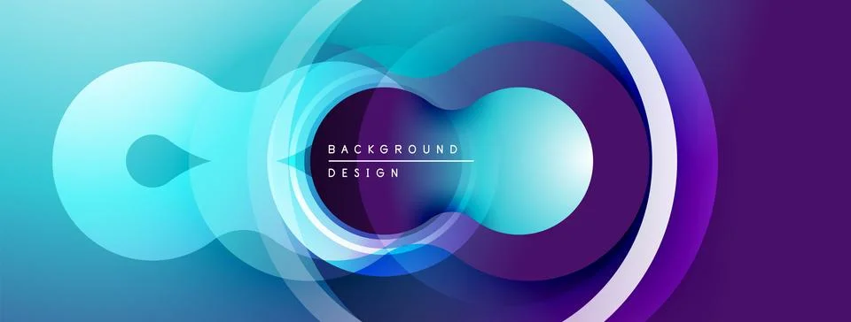Abstract design features overlapping circles, gradients. Blue, purple hues Stock Illustration