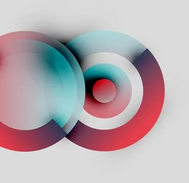 Abstract design features overlapping circles. Red, teal, white hues create Stock Illustration