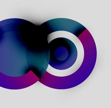 Abstract design features overlapping circles, gradients. Purple, blue hues Stock Illustration