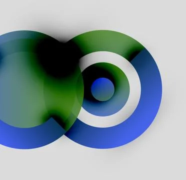 Abstract design features overlapping circles. Blue, green, white hues create Stock Illustration