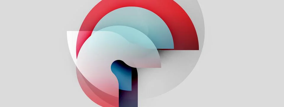 Abstract design features overlapping circles. Red, blue, white hues create Stock Illustration