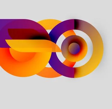 Abstract design features overlapping circles, curves. Warm colors dominate, Stock Illustration