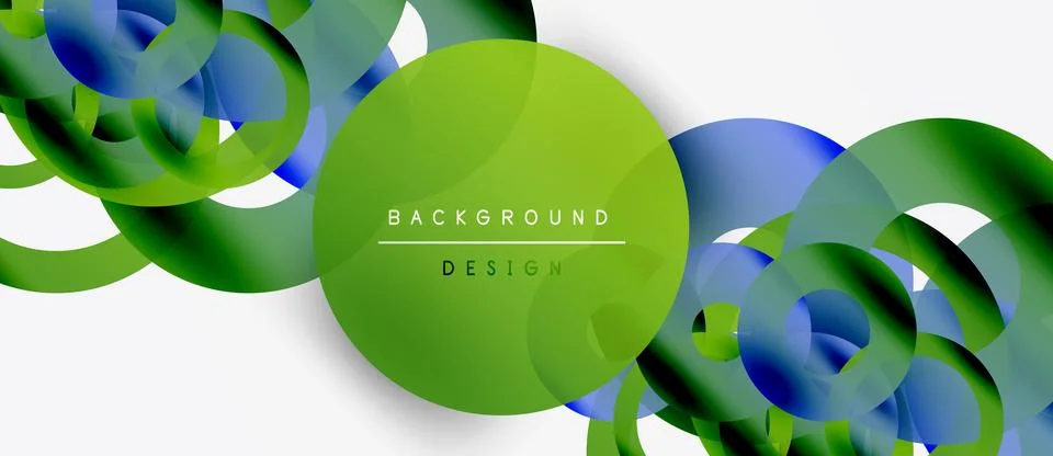 Abstract design features overlapping circles, green hues dominate, blue accents Stock Illustration