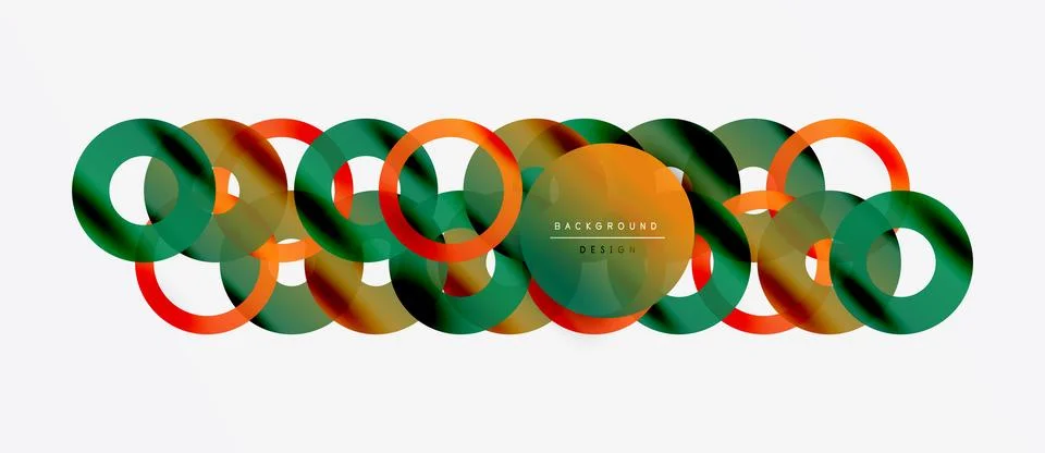 Abstract design features overlapping circles. Colors include green, orange, red. Illustrazione stock