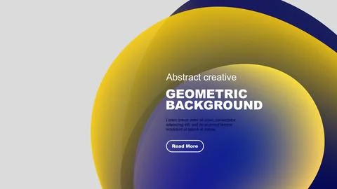 Abstract design features overlapping circles. Yellow, blue gradients create Illustrazione stock