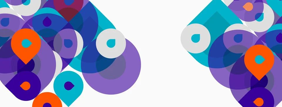 Abstract design features overlapping circles, vibrant hues. Composition inc.. Stock Illustration