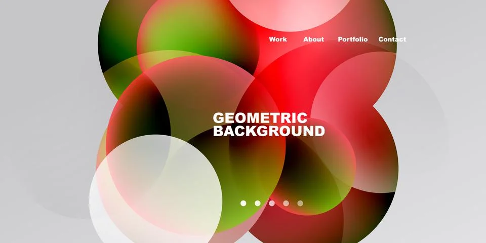 Abstract design features overlapping circles, vibrant colors, text elements. Stock Illustration
