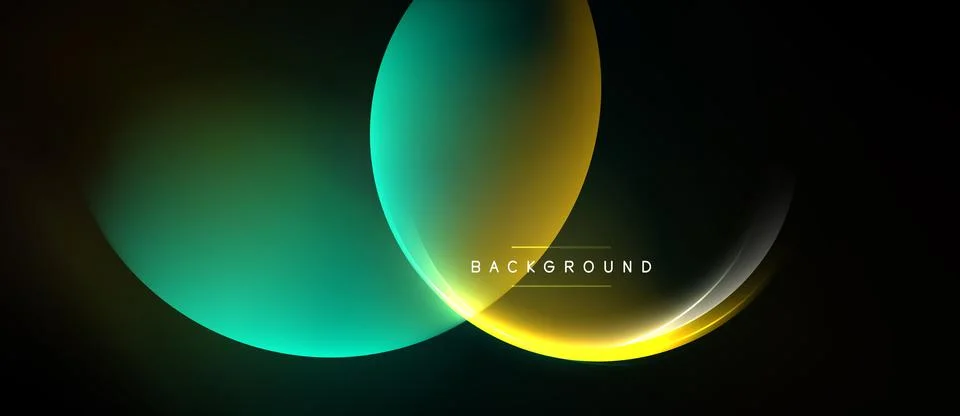 Abstract design features overlapping circles, gradients. Teal, gold hues Stock Illustration