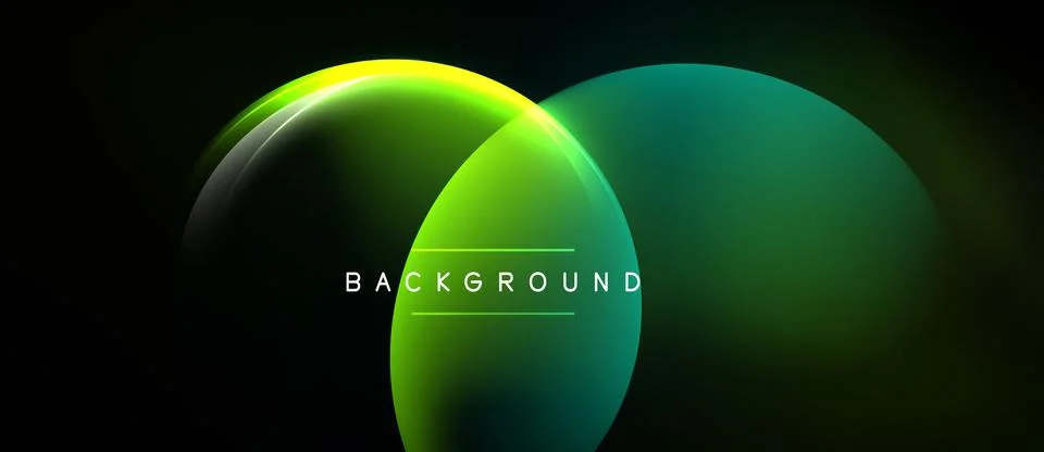 Abstract design features overlapping circles, vibrant green hues, dark Stock Illustration