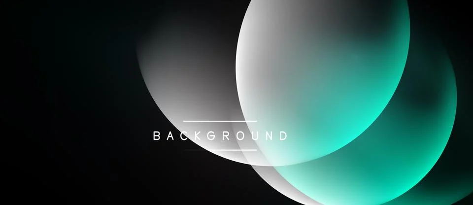Abstract design features overlapping circles. Teal, white, gray gradients c.. Stock Illustration
