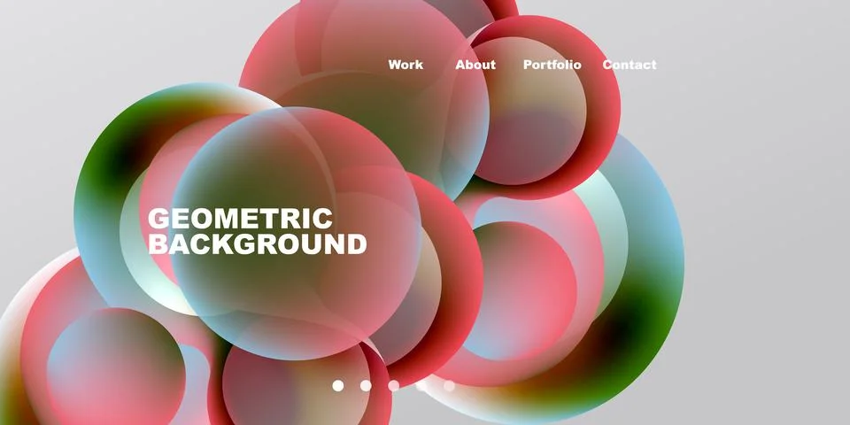 Abstract design features overlapping circles, vibrant colors, text elements. Illustrazione stock