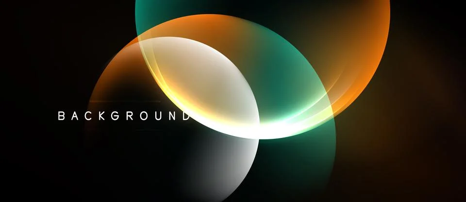 Abstract design features overlapping circles, orange, teal, white hues. Dark Stock Illustration