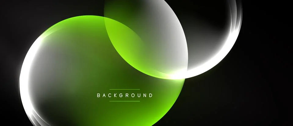 Abstract design features overlapping circles, vibrant green glow, silver Stock Illustration