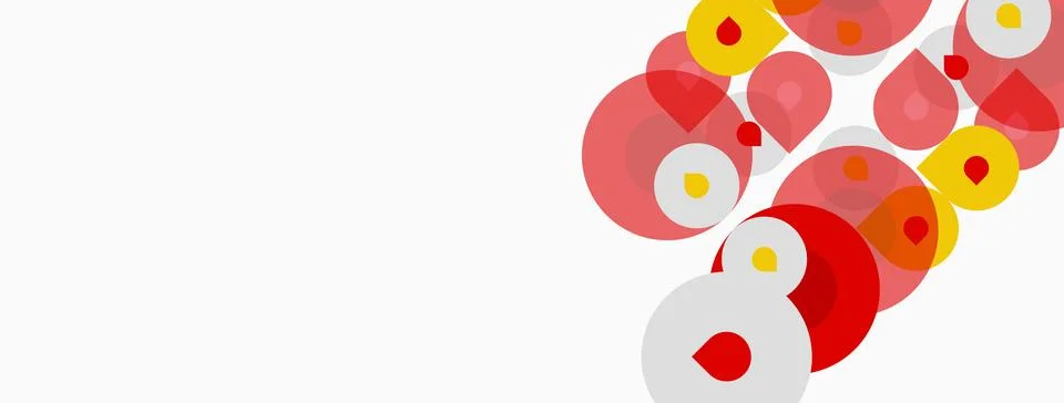 Abstract design features overlapping circles, varying sizes, red, orange, y.. Stock Illustration