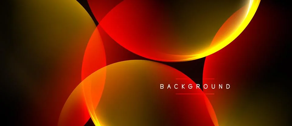 Abstract design features overlapping circles, vibrant red, gold hues. Dark Illustrazione stock