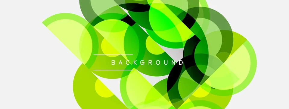 Abstract design features overlapping circles, varying shades green. Modern, Stock Illustration