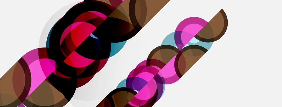 Abstract design features overlapping circles, diagonal lines, vibrant colors. Stock Illustration