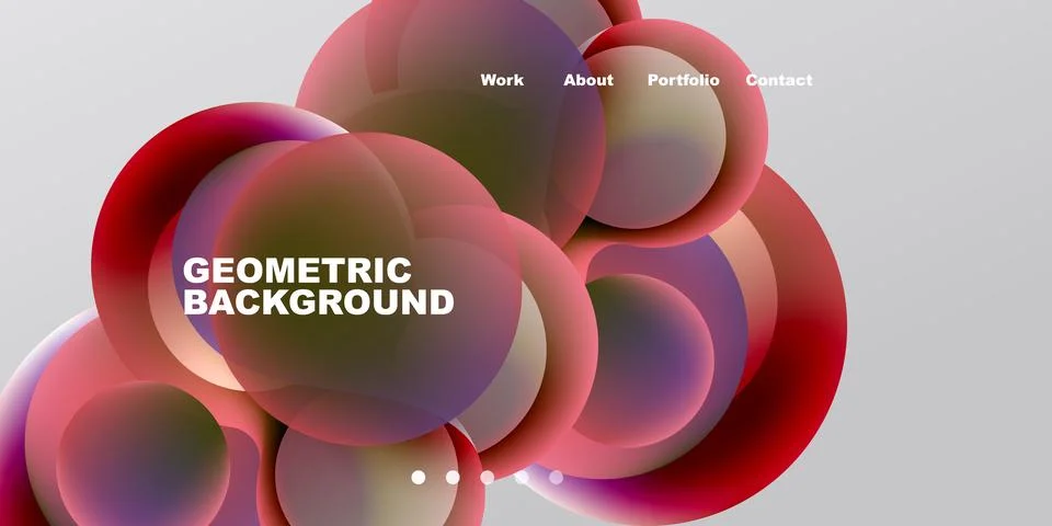 Abstract design features overlapping circles, vibrant colors, text elements. Stock Illustration