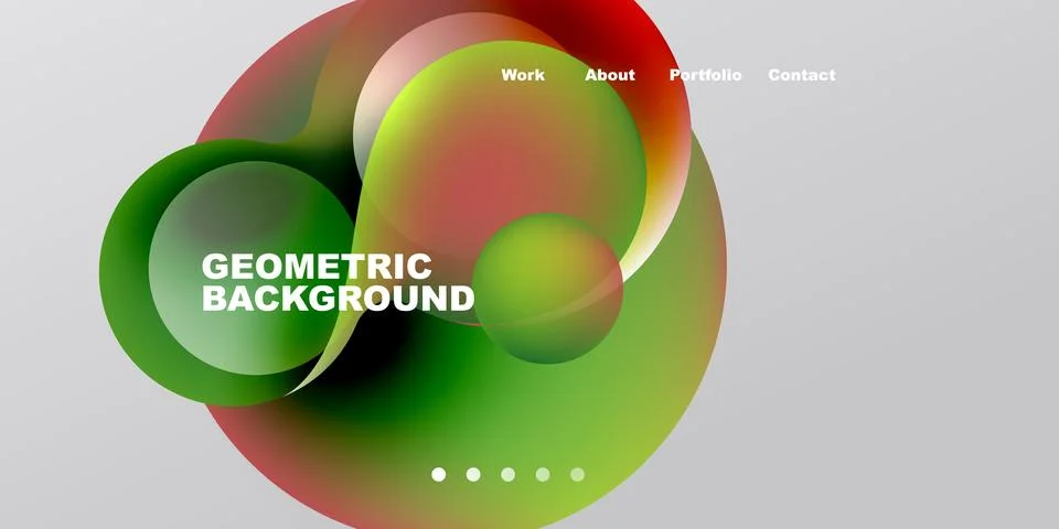 Abstract design features overlapping circles, gradients. Text elements includ Stock Illustration