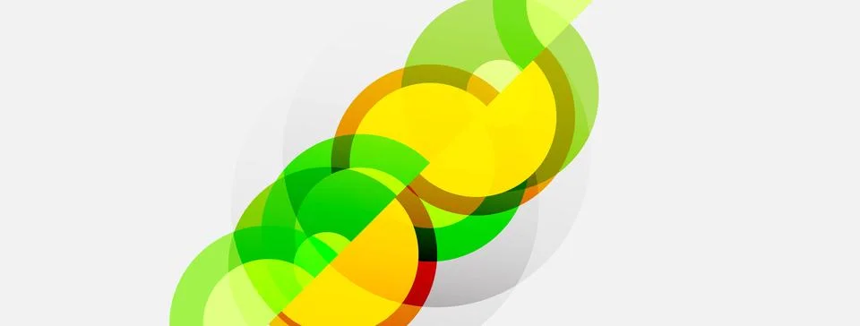 Abstract design features overlapping circles. Yellow, green hues create dynam Illustrazione stock