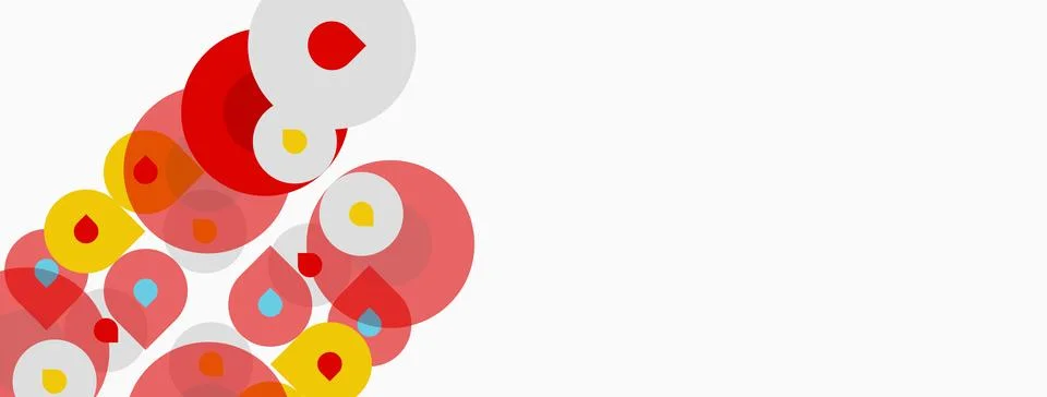 Abstract design features overlapping circles, pink, yellow, white hues. Illustrazione stock