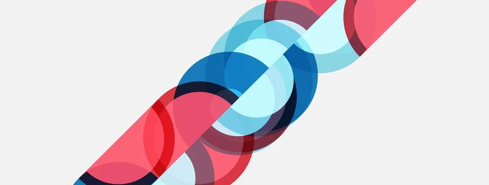 Abstract design features overlapping circles, red, blue, light blue hues. Stock Illustration