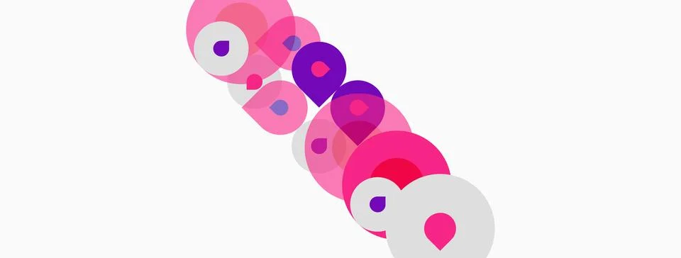 Abstract design features overlapping circles, varying shades pink, purple, .. 库存插图