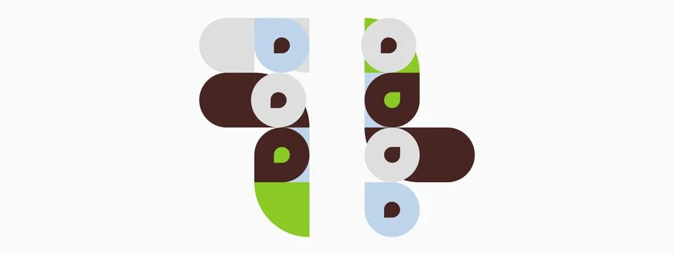 Abstract design features overlapping circles, squares, rectangles. Colors 스톡 일러스트